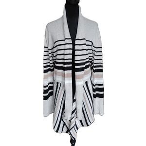 St. John's Bay Women's Size Large Gray and Black Striped Open Boho Cardigan